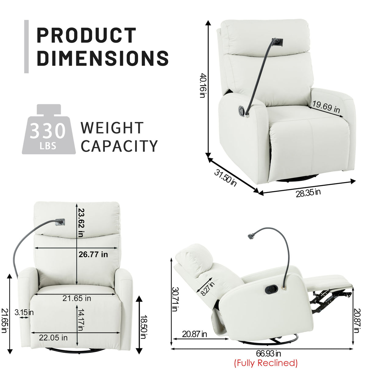 Rocking Recliner Chair, 360 Degree Swivel Nursery Rocking Chair, Glider Chair, Modern Small Rocking Swivel Recliner Chair For Bedroom, Living Room Chair Home Theater Seat, Phone Holder - Light Gray