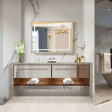 LED Bathroom Beveled Mirror, 3000 - 6000K Gradient Front And Backlit LED Mirror For Bathroom, 3 Colors Dimmable, Ip54 Enhanced Anti Fog