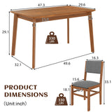 5 Pieces Rectangle Wooden Dining Table Set, Mid Century Modern Kitchen Table And 4 Upholstered Chairs For Home, Saving Space - Brown / Gray