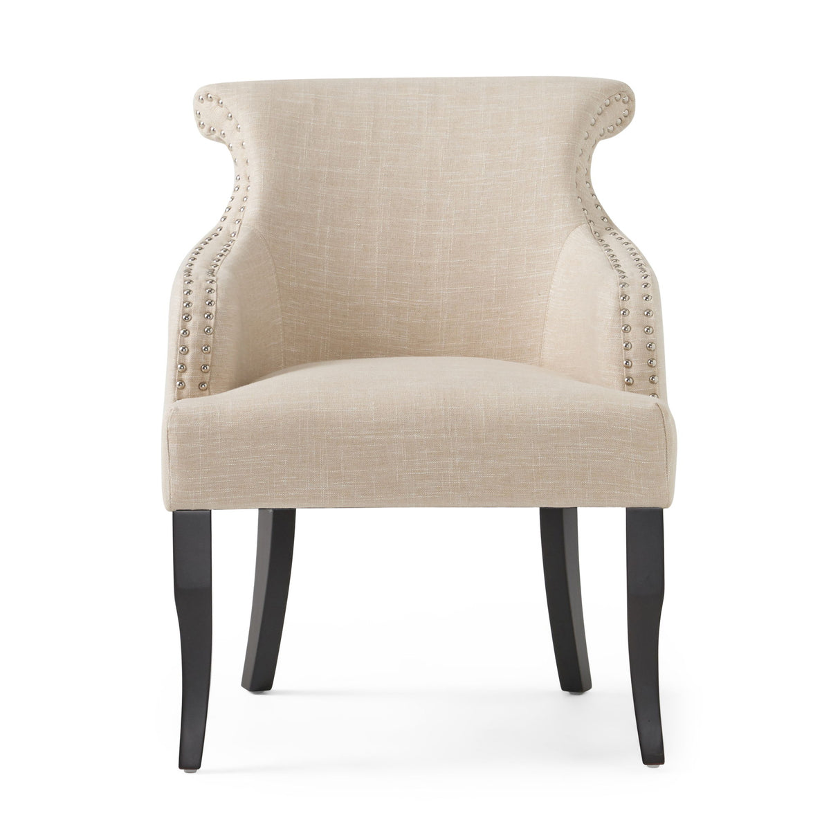 Upholstered Armchair With Rolled Back, Tapered Legs And Nailhead Trim - Light Beige