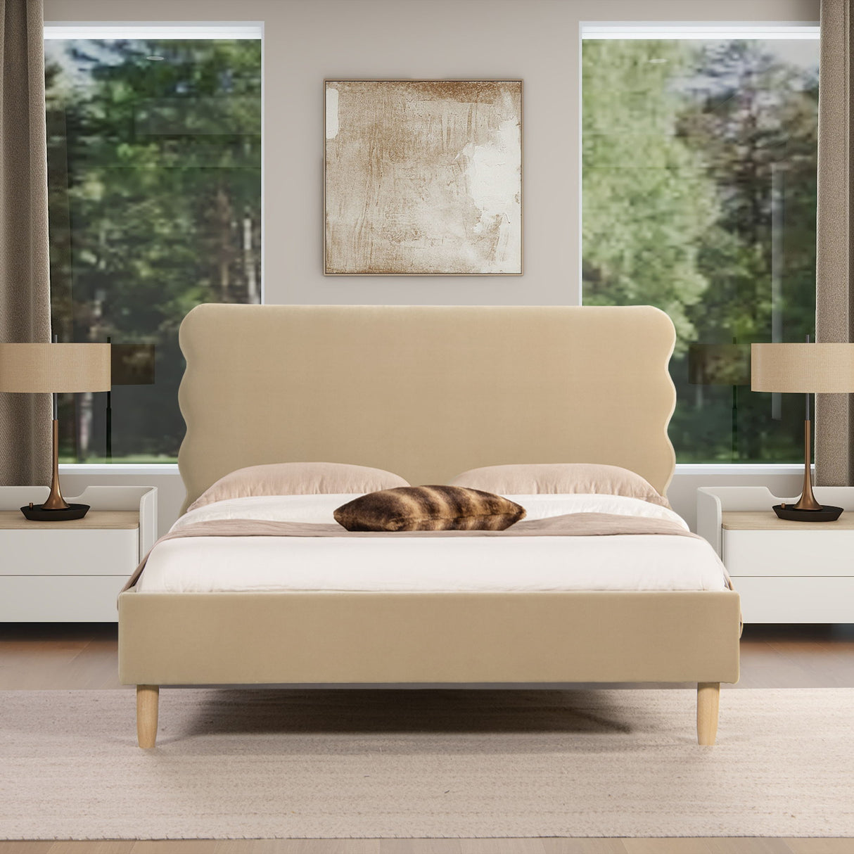 Stockholm - Modern Wavy Headboard Platform Bed