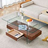 Modern 2 Tier Square Coffee Table, Elegant Marble Pattern