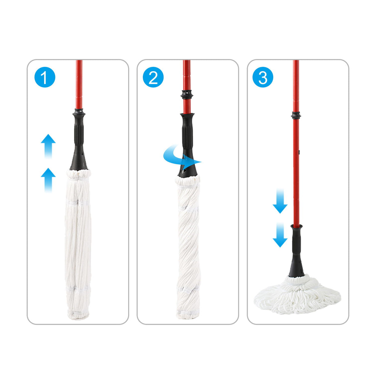 Ultra Fine Fiber Twist Mop With 57.5 Inch Long Handle For Dry And Wet Floor Cleaning - Red