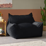 Allea - Velveteen Bean Bag Chair With Armrests - Midnight Blue