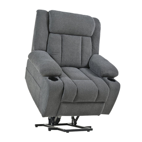 Power Lift Recliner Chair With Extended Footrest, Remote Control, Cup Holders, And Side Pockets