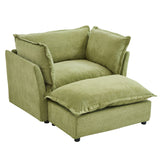 Modern Cozy Upholstered Armchair Sofa With Movable Ottoman