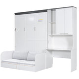 Multi Functional Murphy Bed With Sofa, Desk, And Storage Cabinet, Queen Size - White