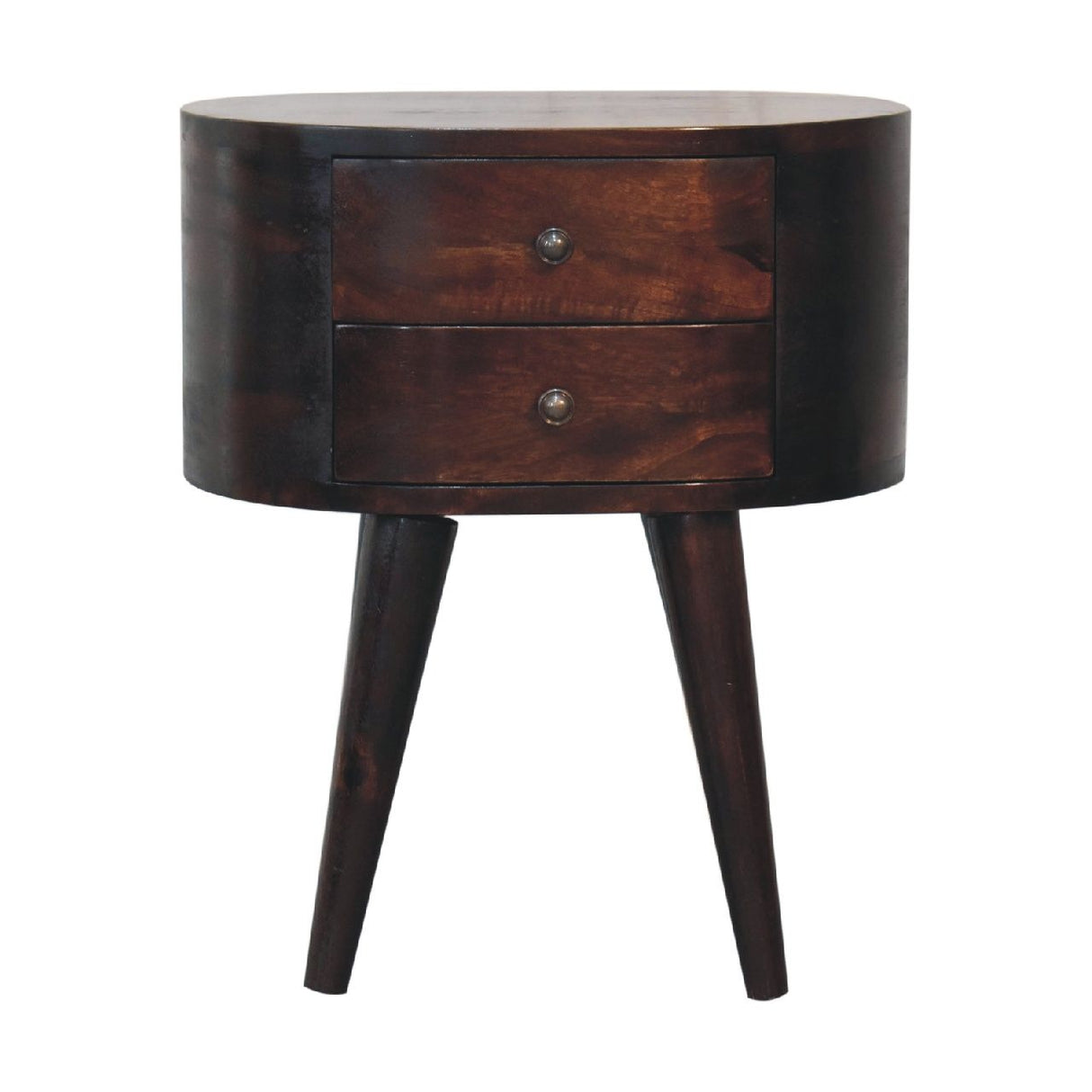 Rounded Wooden Bedside Table - Walnut