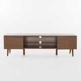 Modern TV Stand With Storage, Tempered Glass Shelf - Walnut