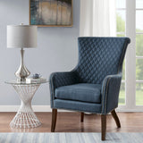 Modern Accent Chair With Quilted Back And Silver Studs - Dark Blue