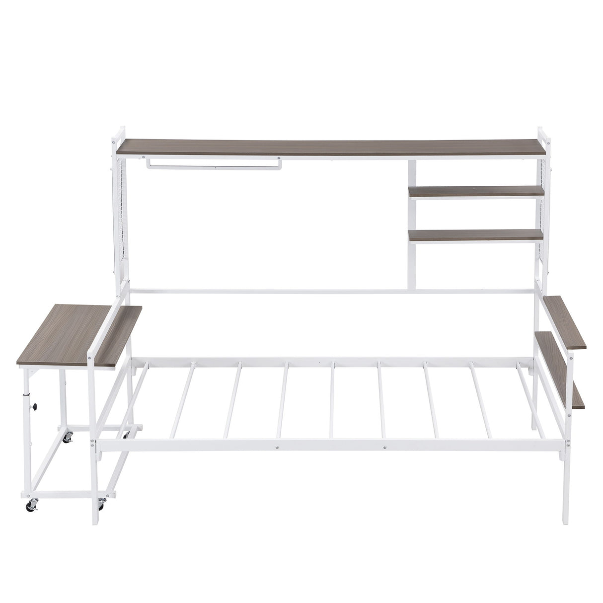 Daybed With Movable Desk, Grid, Shelves And Clothes Hanger