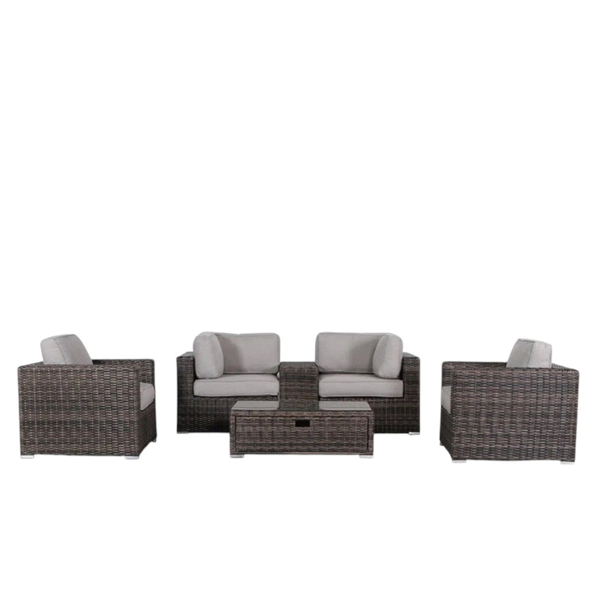 Wicker Seating Group Set With Table And Cushions