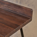 Outdoor Bar Stool With Low Backrests And Wood Seats (Set of 2) - Dark Brown / Black