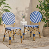 Outdoor Rattan And Aluminum French Armless Bistro Chairs Set - Navy Blue