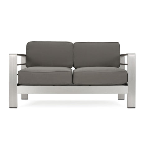 Outdoor Aluminum Loveseat With Cushion - Gray