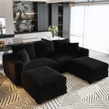 Deep Seat Convertible Sofa With Soft Pillows And Ottomans