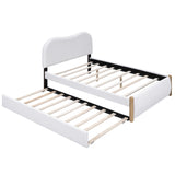Upholstered Platform Bed With Wood Supporting Feet And Trundle