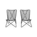 Outdoor Wicker Chair With Geometric Cross Base, (Set of 2) - Gray