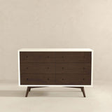 Mid-Century Modern White Dresser 6 Drawer - Dark Brown / White