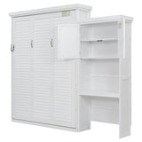 Queen Size Murphy Bed With Louvered Design And Multiple Storage Shelves - White