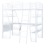 Loft Bed With 4 Layers Of Shelves And L-Shaped Desk, Stylish Metal Frame Bed With A Set Of Sockets, USB Ports And And Wireless Charging