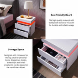 Modern LED Bedside Table Cabinet With Adjustable Lights And 2 Drawers - White