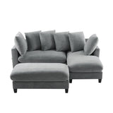 Upholstered L Shaped Sectional Sofa With Storage, Movable Ottoman, And 6 Throw Pillows