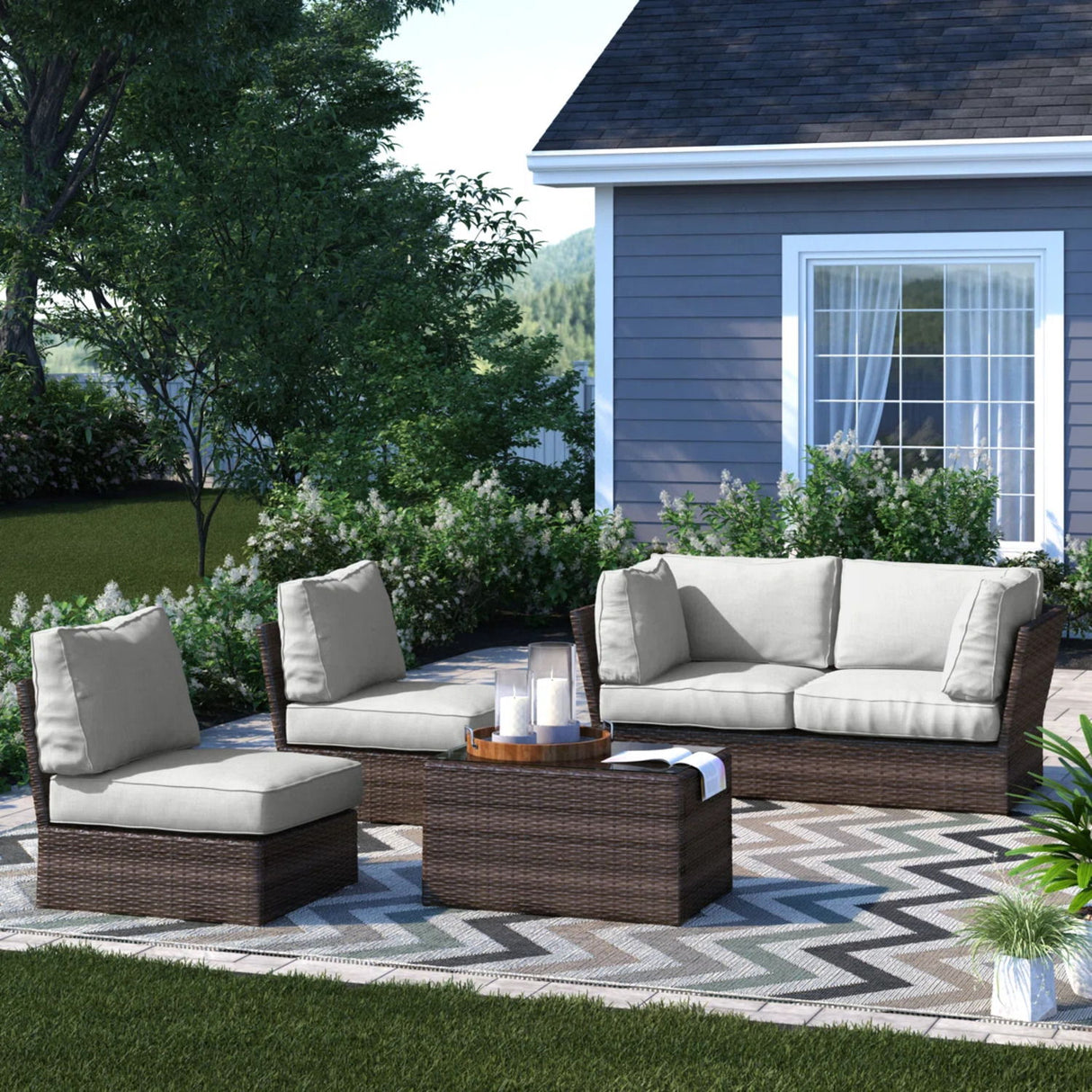 Comfortable Modern Patio Rattan Sectional Set With Cushions