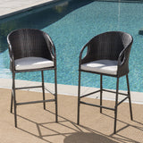 Outdoor 31" Rattan Barstools With Waterproof Cushions (Set of 2) - Multi Brown