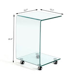 Tempered Clear Bent Glass Side Table End Table For Living Room, Small Sofa Table - Transparent