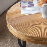 Modern Round Coffee Table With Wooden Carving Pattern
