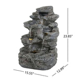 Concrete Rock Waterfall Fountain With LED Lights, Outdoor Garden Decor