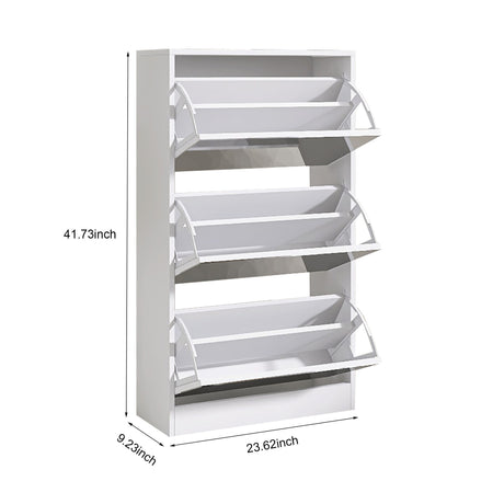 Narrow Shoe Storage Cabinet With Mirror, Wood Slim Shoe Rack 3 Tier Shoe Organizer For Home And Apartment - White