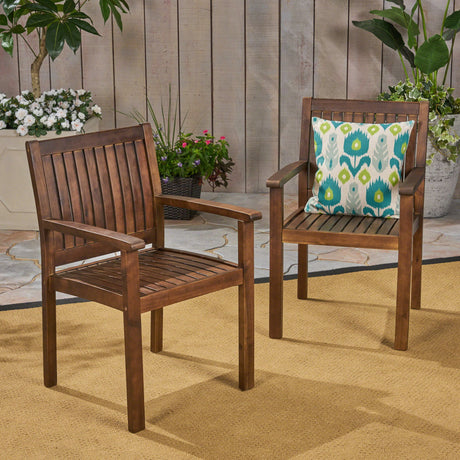 Wilson - Rustic Dining Chair Acacia Wood With Slat Panel Design (Set of 2) - Dark Brown