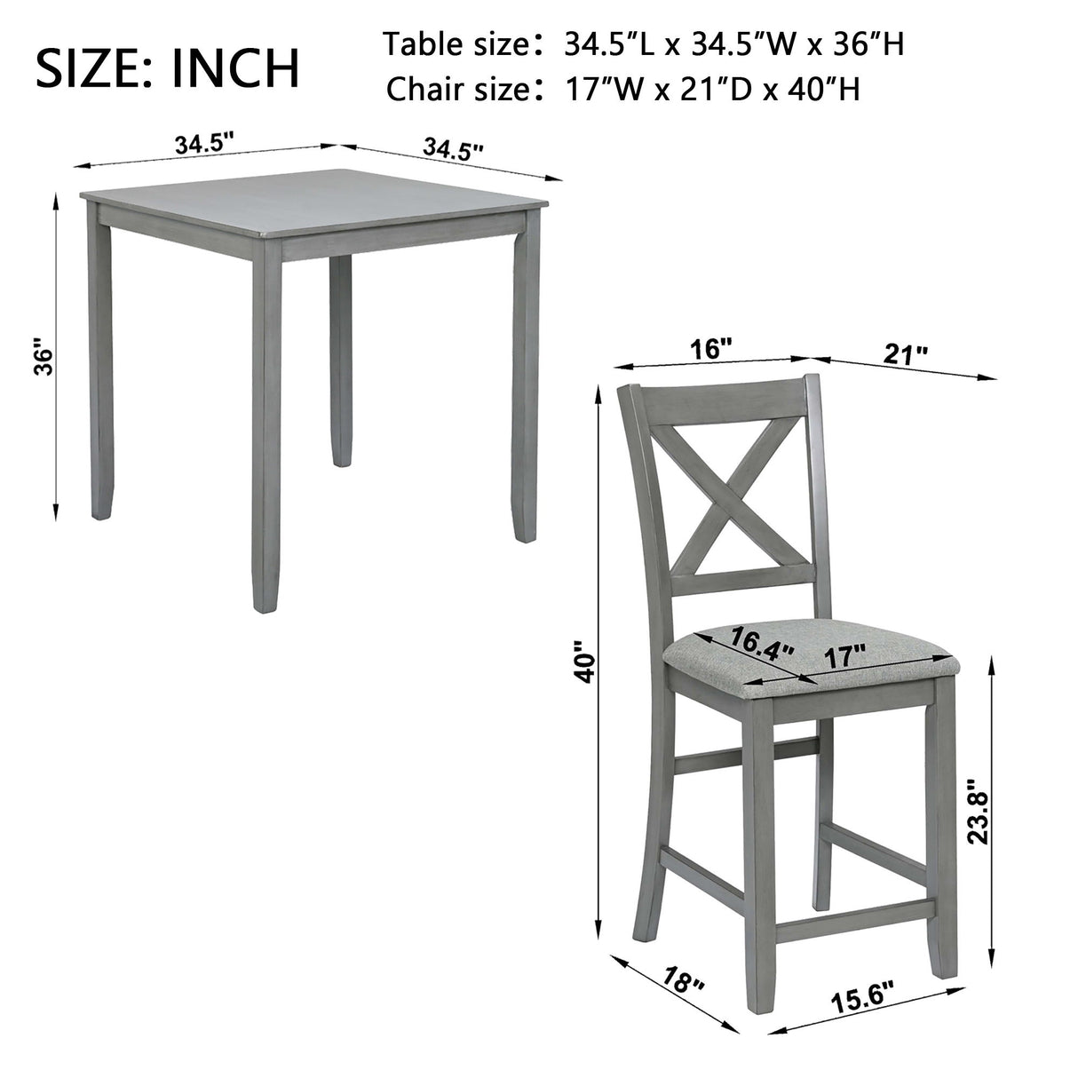 5 Piece Dining Table Set, Wooden Dining Square Table Set For 4