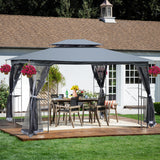 Patio Gazebo Tent With Ventilated Double Roof And Mosquito Net For Backyard Or Garden