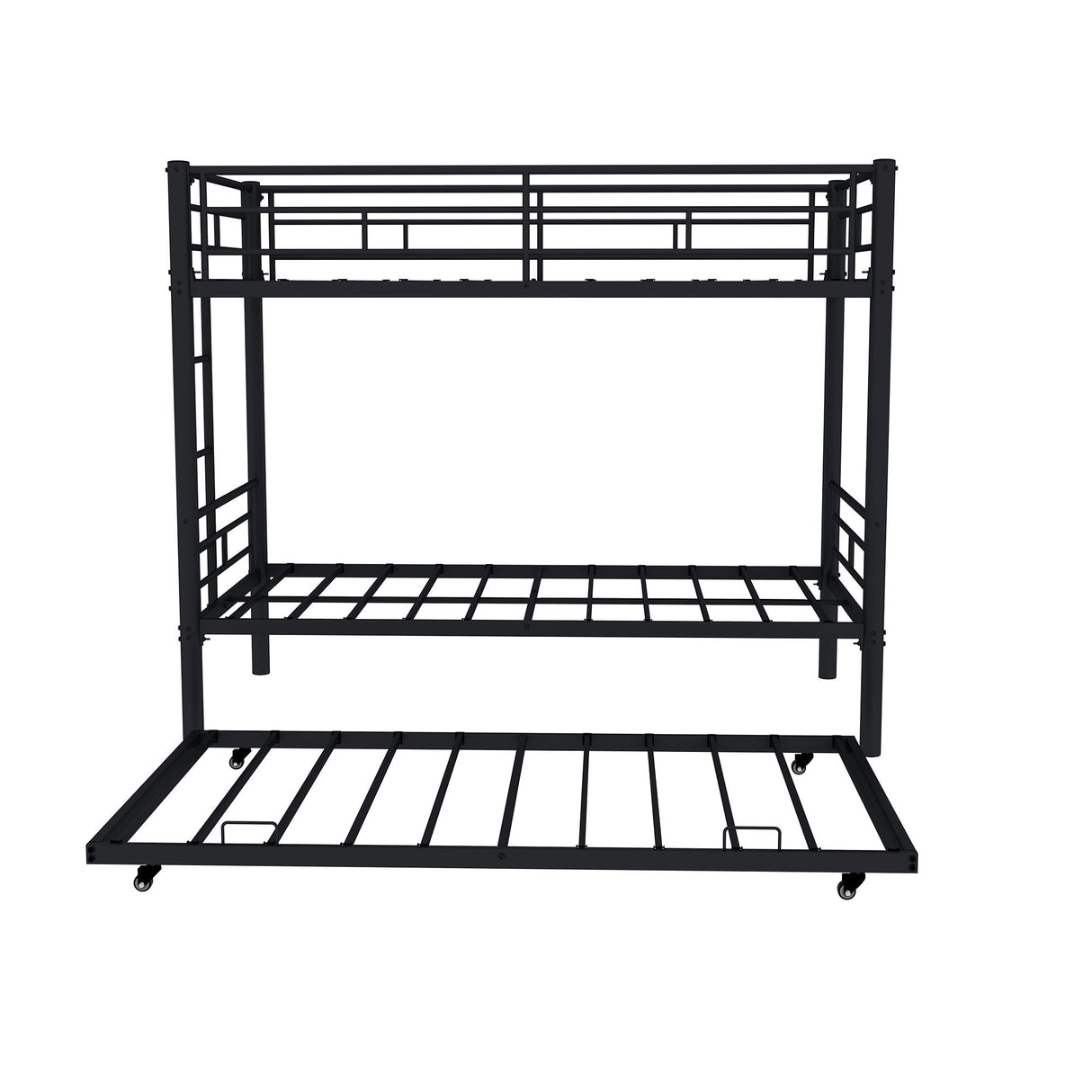 Metal Bunk Bed For Kids, Convertible Bedframe With Ladders & Guardrail
