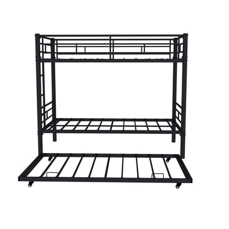 Metal Bunk Bed For Kids, Convertible Bedframe With Ladders & Guardrail