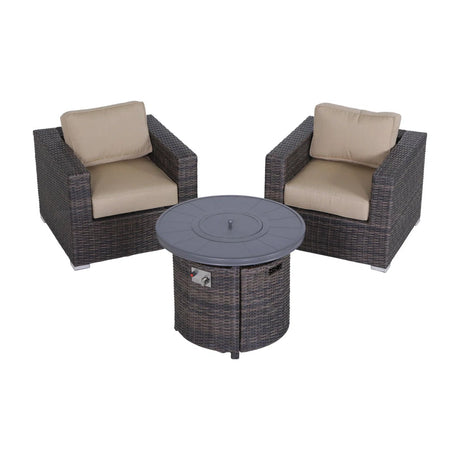 Rattan Patio Set With Comfortable Cushions And Fire Pit
