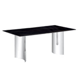 Modern Minimalist Dining Table With Imitation Marble Glass Desktop And Metal Legs
