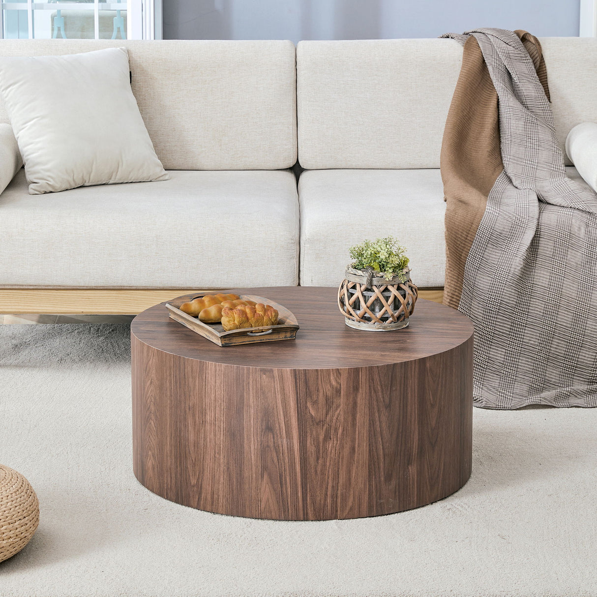Cylindrical Coffee Table With Material For Living Room