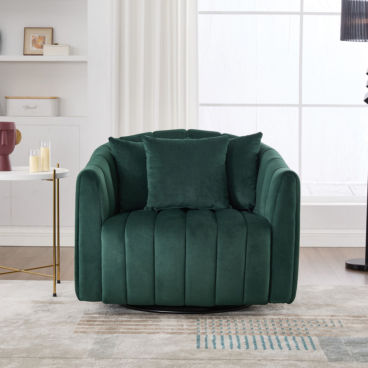 Upholstered Oversized 360° Swivel Accent Barrel Chair And Half Cozy Sofa With 3 Pillows