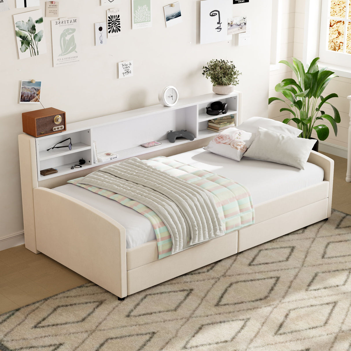 Luxurious Upholstered Platform Bed With Storage Drawers