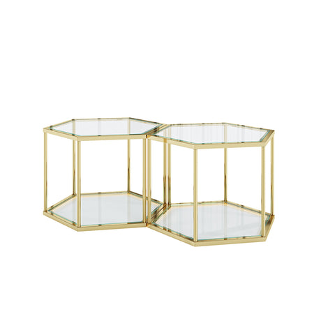 Modern Coffee Table With Double Layer Tempered Glass And Polygonal Design