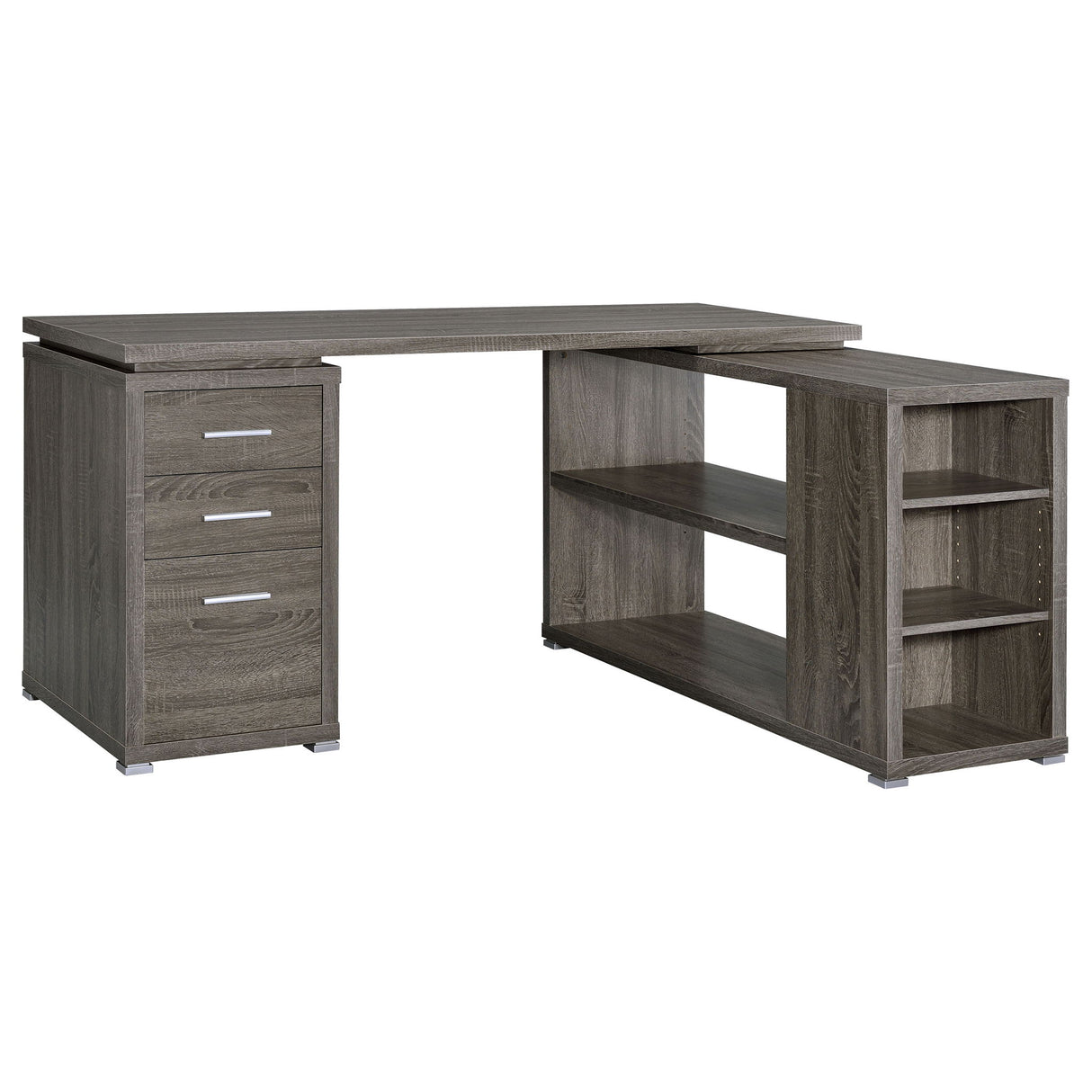 Transitional L Shape Computer Desk With Multiple Storage And Built In File Cabinet