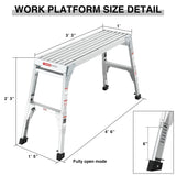 Aluminum Work Platform Large Size Step Stool Folding Portable Work Bench 40" Width Telescopic Feet Height Adjustable - Gray