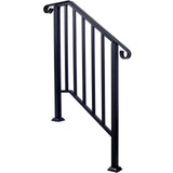 Handrails For Outdoor Steps, Fit 2 Or 3 Steps Outdoor Stair Railing, Wrought Iron Handrail, Flexible Porch Railing, Transitional Handrails For Concrete Steps Or Wooden Stairs