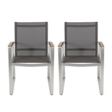 Poetic - Outdoor Dining Chair With Faux Wood Arms And Aluminum Frame (Set of 2) - Gray