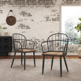 Industrial Inspired Indoor Dining Chair With Metal Legs And Birch (Set of 2) - Black / Natural