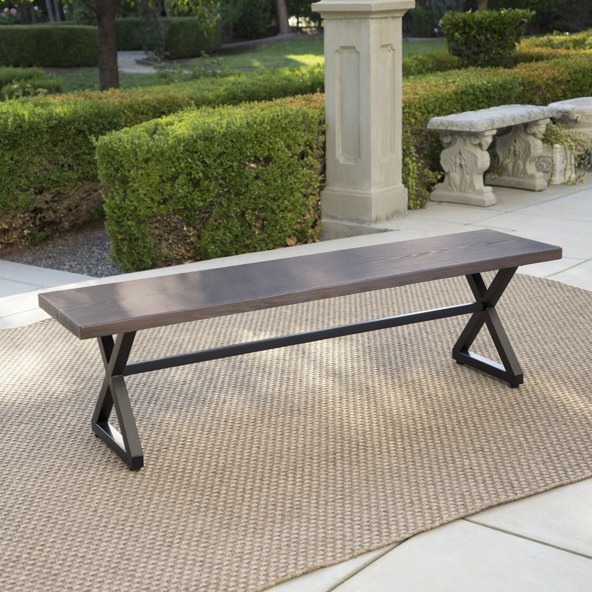 Modern Aluminum Outdoor Dining Bench With X Base